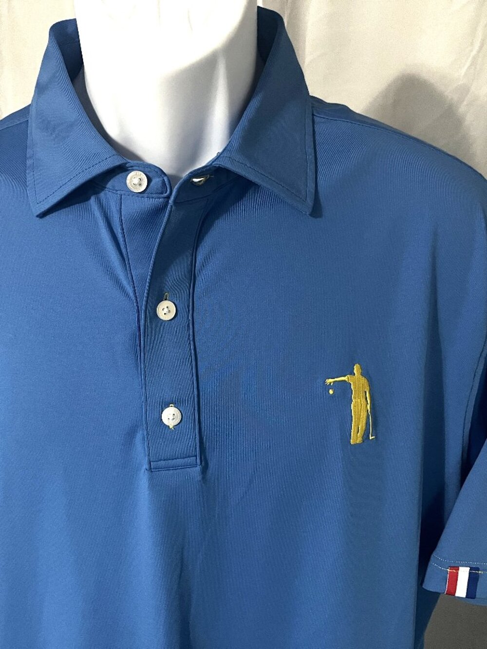 ⛳ USAG Men’s Blue Performance Golf Polo Shirt L Yellow Logo Mint Cond 🏌️